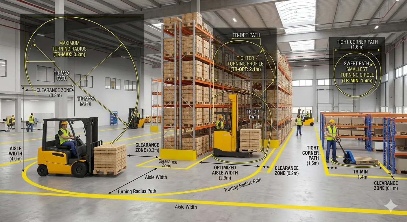 Material-handling equipment integrated with warehouse layout